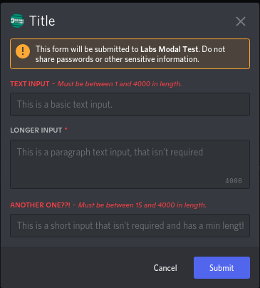 Screenshot of a modal